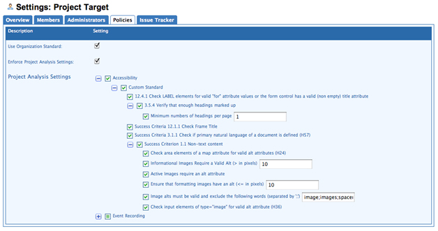 Setting the tests to be used in the project