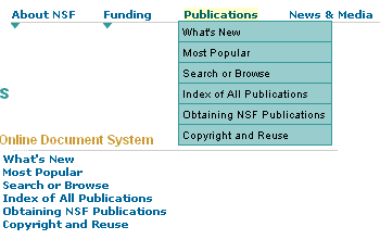 nsf.gov menu items available as links