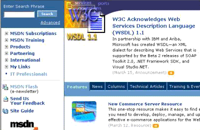 screen shot of msdn site