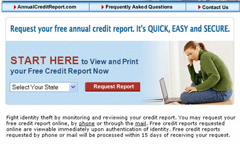 Screen shot of part of annualcreditreport.com home page