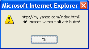 ALert showing 46 images lacking alt-text on MyYahoo.com