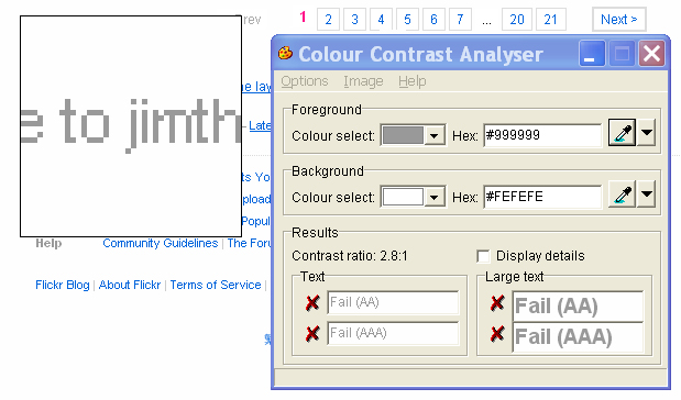 Contrast analyser screen shot