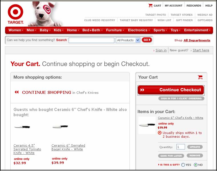 Continue checkout button page screen shot